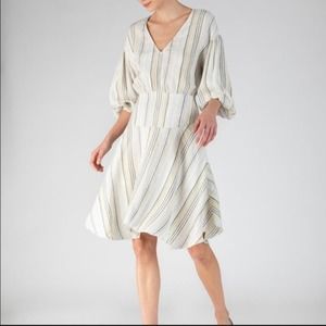 New ATM Handkerchief V-Neck Dress Multistripe Combo Linen Women's Size 10